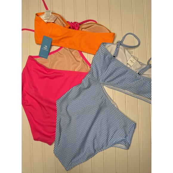 NWT Cupshe One-Piece Swimsuit Seersucker Cutout & Crossover Halter Bundle Size S - Picture 3 of 8
